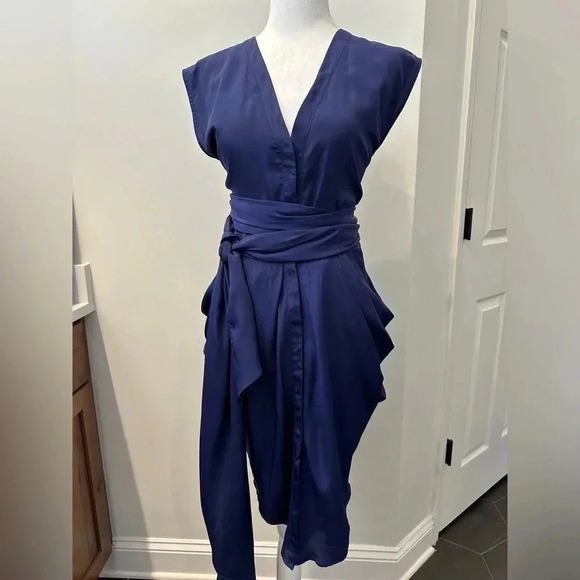 Rungolee Cocktail Dress Short Mini Blue Drape with wrap tie sash Small - Picture 3 of 5